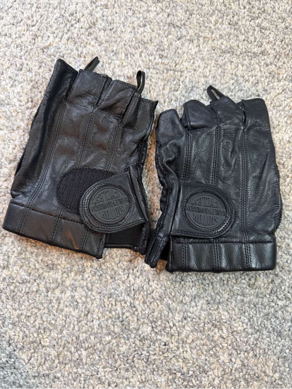 Harley Davidson Black Leather Fingerless Driving Gloves - Men
